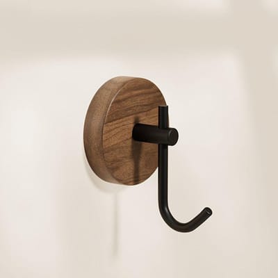 Crochet en Bois Massif Sans Perçage Noyer Porte-Clés Décoratif Crochet Porte-Serviettes Cintre de Porte Mural Porte-Manteau Cuisine Salle de Bain Organisateur noir