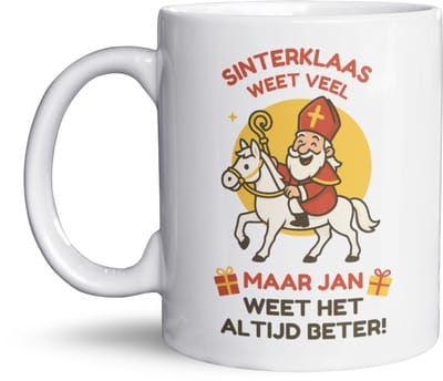 Sinterklaas weet veel maar [NAAM] weet het altijd beter mok – Gepersonaliseerde Sinterklaasmok met naam – Grappige mok voor collega, familie of vriend – Pakjesavond cadeau – 325 ml – Bedrukte mok - Dobbel cadeau - Sinterklaaskado