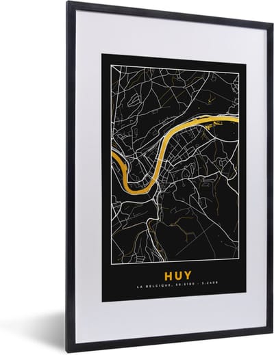 Fotolijst incl. Poster - Plattegrond - Huy - Kaart - Stadskaart - Goud - 40x60 cm - Posterlijst