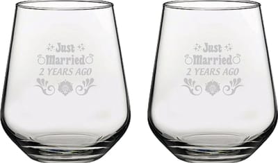 Gegraveerde set drinkglazen 42,5cl Just Married 2 years ago