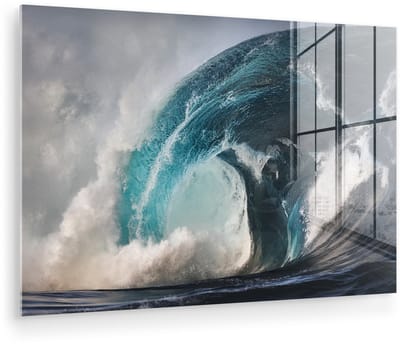 ® Glasschilderij 180x120 cm - Schilderij acrylglas - Zee - Golf - Water - Foto op glas - Muurdecoratie woonkamer - Wanddecoratie slaapkamer - Schilderijen