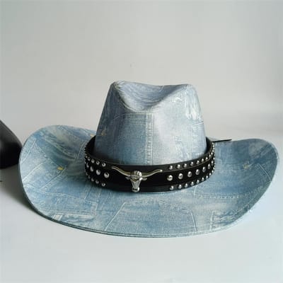 Denim Patchwork Cowboyhoed Mannen Vrouwen canvas hoed uniseks cowboyhoed retro feest podium sombrero vaquero dandy hoeden gorras 56-58 gray