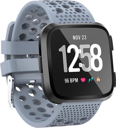 By Qubix - Compatible Fitbit bandje - Siliconen Bandje Geventileerd geschikt voor Fitbit Versa 1 / 2 & Lite - Grijsblauw Smartwatchbandje bandje Armband Polsband Strap Band Watchband