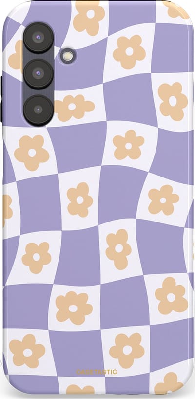 Casetastic hoesje geschikt voor Samsung Galaxy A25 - Dubbellaagse bescherming - Kronkelende madeliefjes - Fashion Case - Lila Wit Zand Lichtgrijs