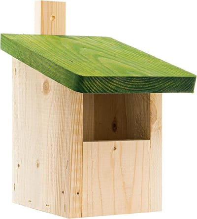 Vogelhuisje 'kort' open met groen dak (hangmodel), vogel, vogelhuis, hout, voederhuis