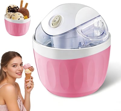 IJsmachine - Mini-ijsmachine - Elektrisch - Bediening met één knop - Zelfgemaakt ijs - Kan ook gebruikt worden voor het maken van bevroren yoghurt en gelato - Geschikt voor thuiskeukens - Compact en draagbaar - Roze