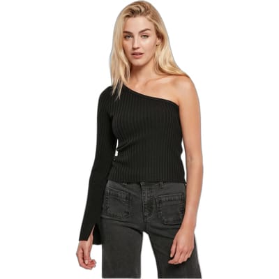 Urban Classics - Ladies Short Rib Knit One Sleeve Longsleeve top - XS - Zwart