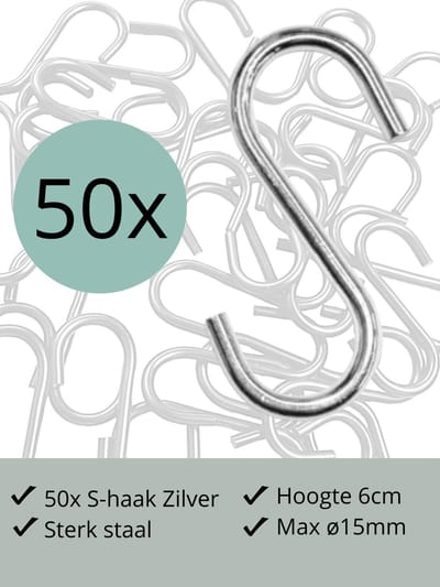 Leathergoodz - 50x S-haakjes Zilver - 6cm/klein - ø15mm - ophanghaken - handdoekhaakje - S-haken