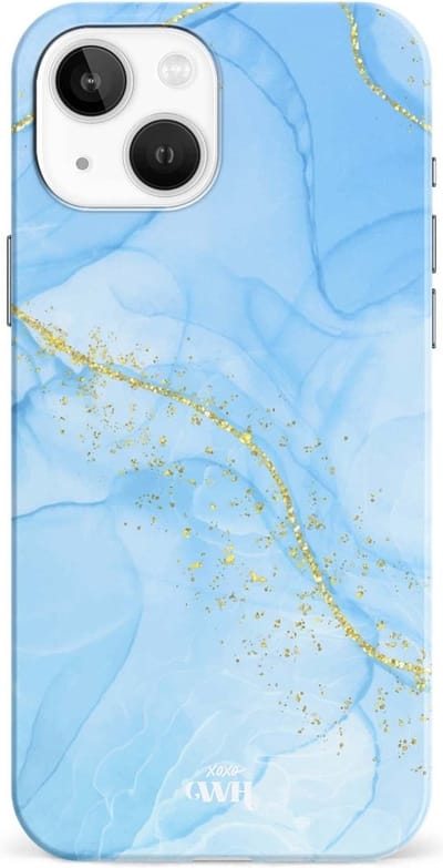 xoxo Wildhearts Marble Blue - Double Layer - Hoesje geschikt voor iPhone 14 Plus hoesje - Marmer hoesje - Shockproof case - Beschermhoesje geschikt voor iPhone 14 Plus case - Blauw