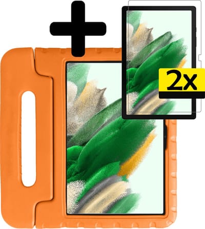 Hoes - Geschikt voor Samsung Galaxy Tab A8 - Met 2x Screenprotector - Kinderhoes Shockproof Bumper - Kidsproof Case - Tablet Hoesje - Kinder Cover - Oranje