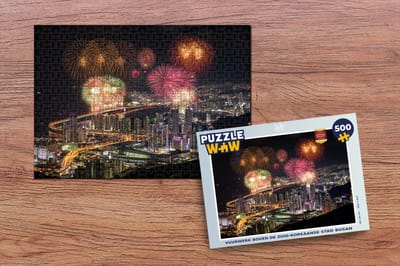 Puzzel Vuurwerk boven de Zuid-Koreaanse stad Busan - Legpuzzel - Puzzel 500 stukjes
