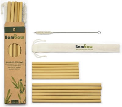 Herbruikbare Bamboe Rietjes | 12 Rietjes 15 & 22cm | Herbruikbaar Rietje | Sterk & Duurzaam | Cocktail Rietje | Biologisch Afbreekbaar & Milieuvriendelijk | Vaatwasserbestendig | Opbergzakje | Bambaw