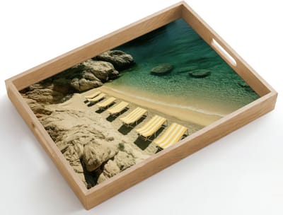 Dienblad hout 50x35 cm - Schootdienblad - Strandbedden - Zee - Stenen - Baai - Borrelplank rechthoek - Plateau dienbladen