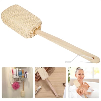 Luxe Badspons - Rugscrubber - Massagespons - Badborstel - Rugborstel Houten Handvat - Ontspanning Bad & Douche - Premium Badaccessoire - Inclusief EBOOK