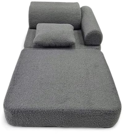 Modulaire Kinderbank Bouclé Grafiet – Uitklapbare Speelsofa voor Kinderen – Slaapbank, Lounger en Speelmatras van Zacht Schuim