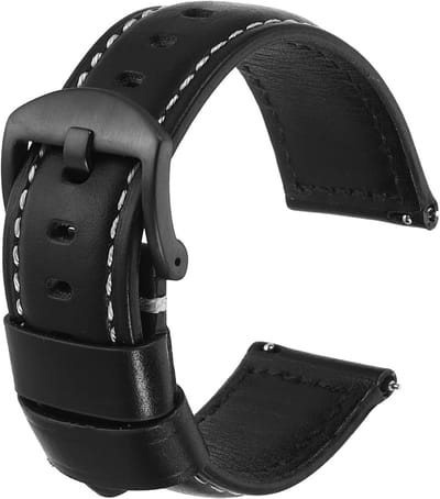 Vintage Horlogebandje 24 mm van Waolieleer met Snelsluiting en Gesp, Reservearmband voor Heren en Dames, Zwart Cadeau