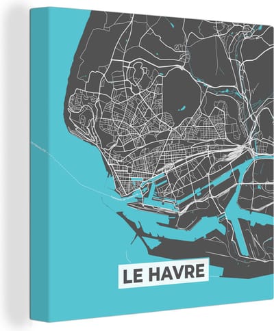 Canvas Schilderij Le Havre - Plattegrond - Kaart - Stadskaart - Frankrijk - 20x20 cm - Wanddecoratie