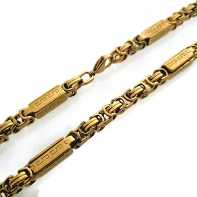 Aramat Jewels | Halskettingen | Stoere Rvs Koningsketting met Griekse Blokjes | goudkleur / 6mm | |6mm | Staal | Volwassenen | Verkleurd niet