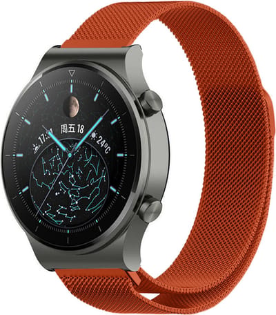 Strap-it Smartwatch bandje Milanese - geschikt voor Huawei Watch GT / GT 2 / GT 3 / GT 3 Pro 46mm / GT 4 46mm / GT 5 (Pro) (46mm) / GT 4 46mm / GT 5 (Pro) (46mm) / GT 2 Pro / GT Runner / Watch 3 - Pro / Watch 4 (Pro) / Watch Ultimate - Oranje