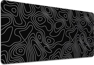 Grote muismat - Bureauscherm mat - Gaming kantoor thuis - Topografisch ontwerp - 100x50 cm - Zwart