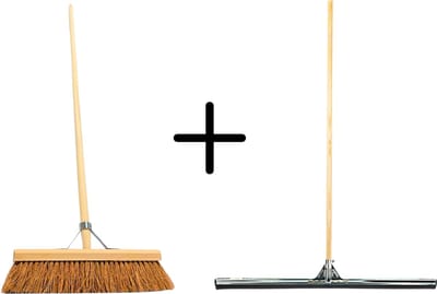 Synx Tools Coco Binnenbezem 40cm + Vloertrekker 75cm met Steel 150cm - Zaalveger – Vloerreiniger – Moppen - Zachte bezem kokos Met steel 160cm