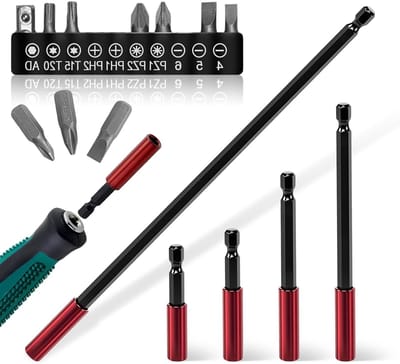 SnelShoppen - Pack of 5 Magnetische Bit Houder, Accuschroevendraaier Bit Extensie 50/60/100/150/300 mm met 10 Stuks Bit Set, 1/4 Inch Hex Shank, Gesch