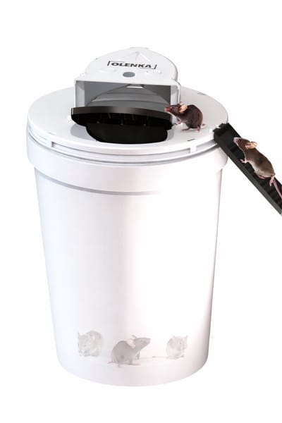 Olenka® - Diervriendelijke Muizenval - Rattenval - Mouse Trap - Muizenverjager - Inclusief Emmer - Voor Binnen en Buiten - Muizengif Alternatief - Verbeterd Model 2024 - Inclusief E-Book - Wit