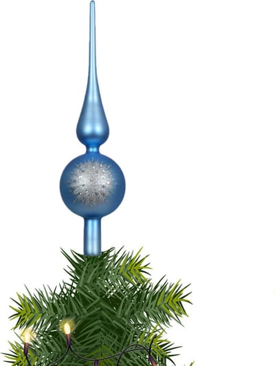 Decoris kerstboom piek gedecoreerd - blauw - mat - glas - 31 cm - kerstboompiek