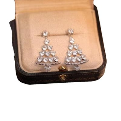 Plux Fashion Diamanten Kerstboom Oorbellen - Zilver - 1,5cm/3cm - Dames - Christmas Earrings - Diamond Christmas Tree Earrings - Kerst Oorbellen - Steker Oorbellen - Sieraden Cadeau - Luxe Style - Chirstmas Earrings - Silver Earrings