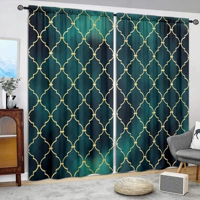 2 stuks Gordijn met print in Marokkaanse stijl voor huisdecoratie - Tunnel voor roede Raambekleding voor Slaapkamer, Kantoor, Keuken, Woonkamer 52.5cmX116cmX2pcs gray