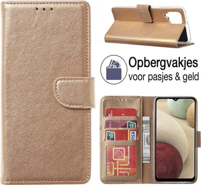 Hoesje geschikt voor Galaxy A12 Book Case - Bookstyle Cover - Portemonnee Hoesje - Galaxy A12 (5G) Hoesje - Goud - EPICMOBILE