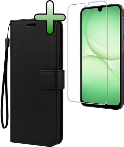 Hoesje Met Screenprotector - Geschikt voor Samsung Galaxy A17 - Luxe Pasjeshouder - Bookcase Portemonee - Flip Case - Kunstleer Book Case - Flipcase - Book Cover - Walletcase - Portemonneehoes - Zwart