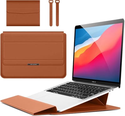 Laptop tas voor 11-12 inch apparaten, waterafstotende sleeve met vak voor accessoires, bruin