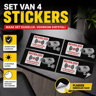 24ME® - 4x Camera Stickers – Videobewaking Waarschuwingsstickers – Alarm Stickers – Plakzijde Binnenzijde – Voor Winkel, Huis of Bedrijf