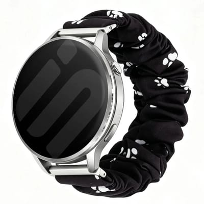 Strap-it Scrunchie Nylon bandje 20mm geschikt voor Garmin Vivoactive 6 / 5 / 3 / Vivomove / 3 / HR / Style / Luxe / Sport / Trend / Forerunner 645 / 570 / 245 / 170 / 165 / 70 / 55 / Venu / SQ / SQ2 / 2 Plus / Approach S12 / S40 / S42 - Zwart/wit