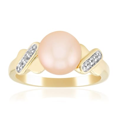 Cavill - 925 Sterling Zilveren Ring - Perzik Ming Parel 8mm - 0,044 ct Zirkonen - Elegante Moderne Ring met Parel