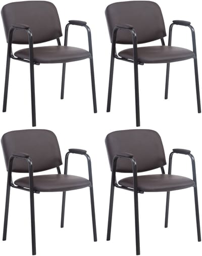 CLP Ken Pro - Stapelstoelen Set van 4 - armleuningen - zwart - 150 kg - Kunstleer/bruin