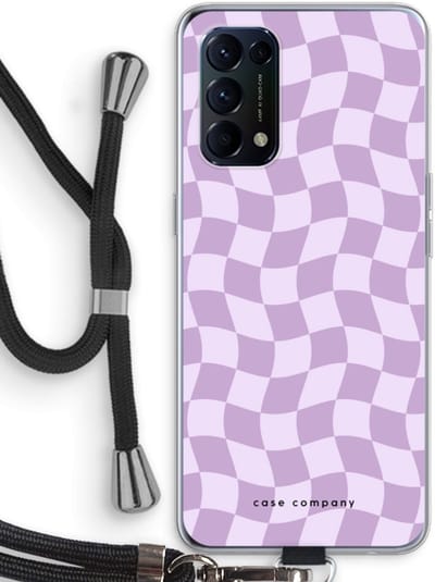 Case Company® - Hoesje met koord geschikt voor Oppo Find X3 Lite hoesje met Koord - Grid Paars - Telefoonhoesje met Zwart Koord - Bescherming aan alle Kanten en Over de Schermrand