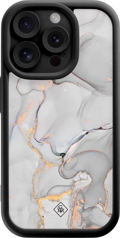 Casimoda® hoesje - Geschikt voor iPhone 15 Pro - Marmer Grijs - Effen telefoonhoesje met lensbescherming - Siliconen/TPU - Backcover - Grijs