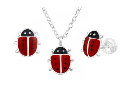 La Rosa Princesa Set Lieveheersbeestje Ketting Kinder Oorbellen Meisje met Ladybug hanger - Zilver