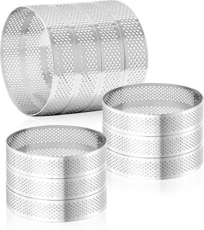 10 Stuks - Mousse ring cakevorm - RVS - Ronde - Anti-aanbak - Bakvormen - Met gaten - Geschikt voor het maken van mousse en gebak - 7*7*2 cm - Zilver