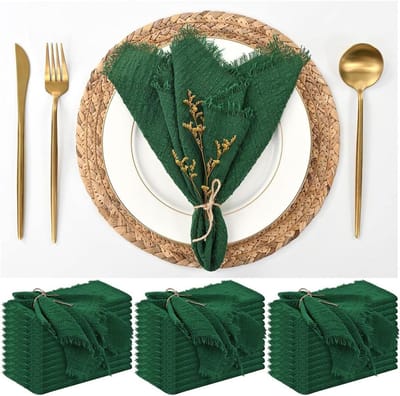 Katoenen Servetten - Linnen Stoffen - Tafel Decoratie - Met Franje Rand - 100 stuks 32x32cm - Salie Groen