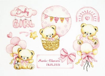 Borduurpakket Luca-S - Velvet Hugs - Fluwelen Knuffels - B1444 - Geboortetegel meisje