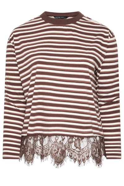 Limited Collection Bruine Gestreepte Top Met Kanten Afwerking Size 38