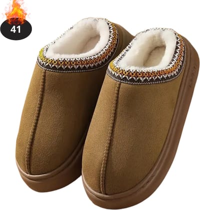 Nivard Warme Pantoffels - Sloffen - Slippers - Dames - Heren - Pluche - Maat 41 - Lichtbruin