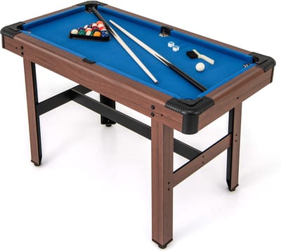 COSTWAY Biljarttafel, biljarttafel van hout met accessoires, zwembadtafel met 2 keus, 2 krijtjes en driehoek en borstel, tafelbiljartspel voor kinderen en volwassenen, 122 x 61 x 76 cm