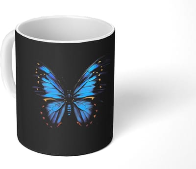 Mok - Koffiemok - Vlinder - Blauw - Contrast - Mokken - 350 ML - Beker - Koffiemokken - Theemok