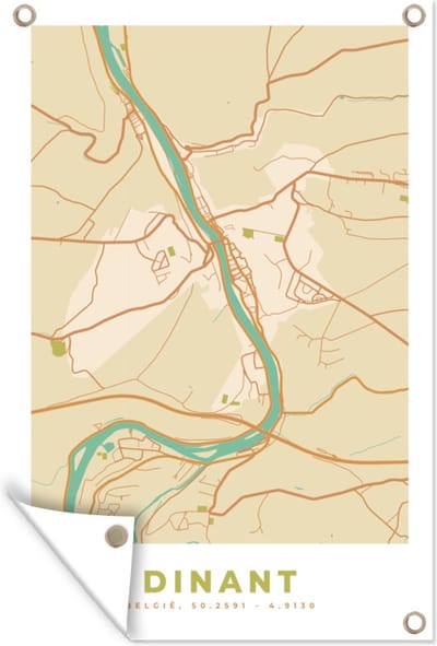Muurdecoratie Kaart - Stadskaart - Plattegrond - Retro - Dinant - 120x180 cm - Tuinposter - Tuindoek