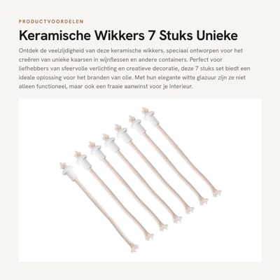Dailygoods- Kaarslont 7 Stuks - Keramische Lonthouders - Hittebestendig - Katoenen Lont - Olielamp - Unieke Kaarslamp