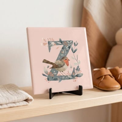 Tegeltje | Alfabet | Bosdiertjes | Baby | Letter Z | Glans afwerking | Inclusief gratis standaard | 15 x 15 cm | Fotofabriek